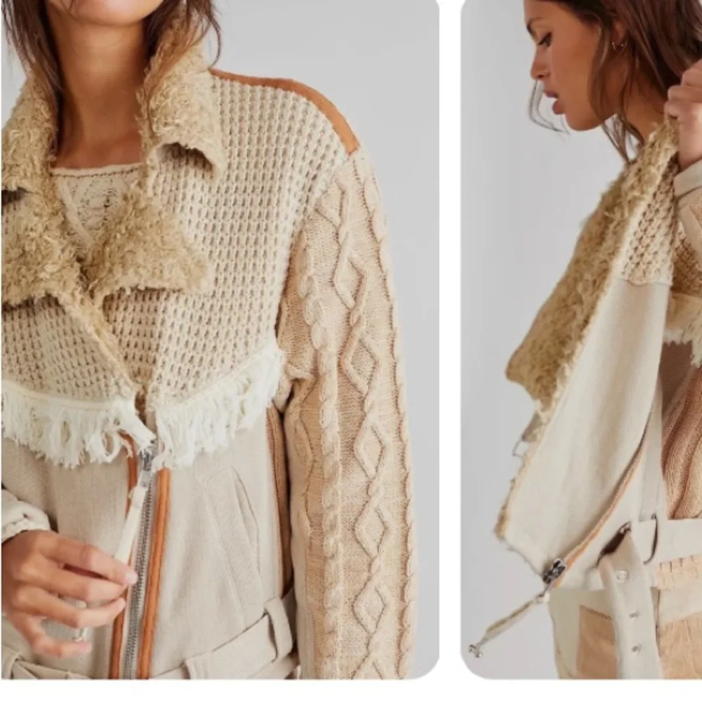 Free People Cozy Knit Mix Moto Jacket Winter White Sz S NWT - Picture 5 of 14